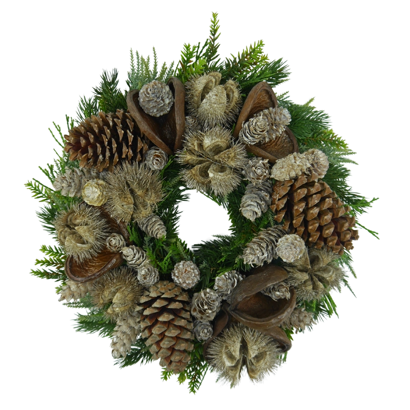 fir wreath with cones and chestnuts