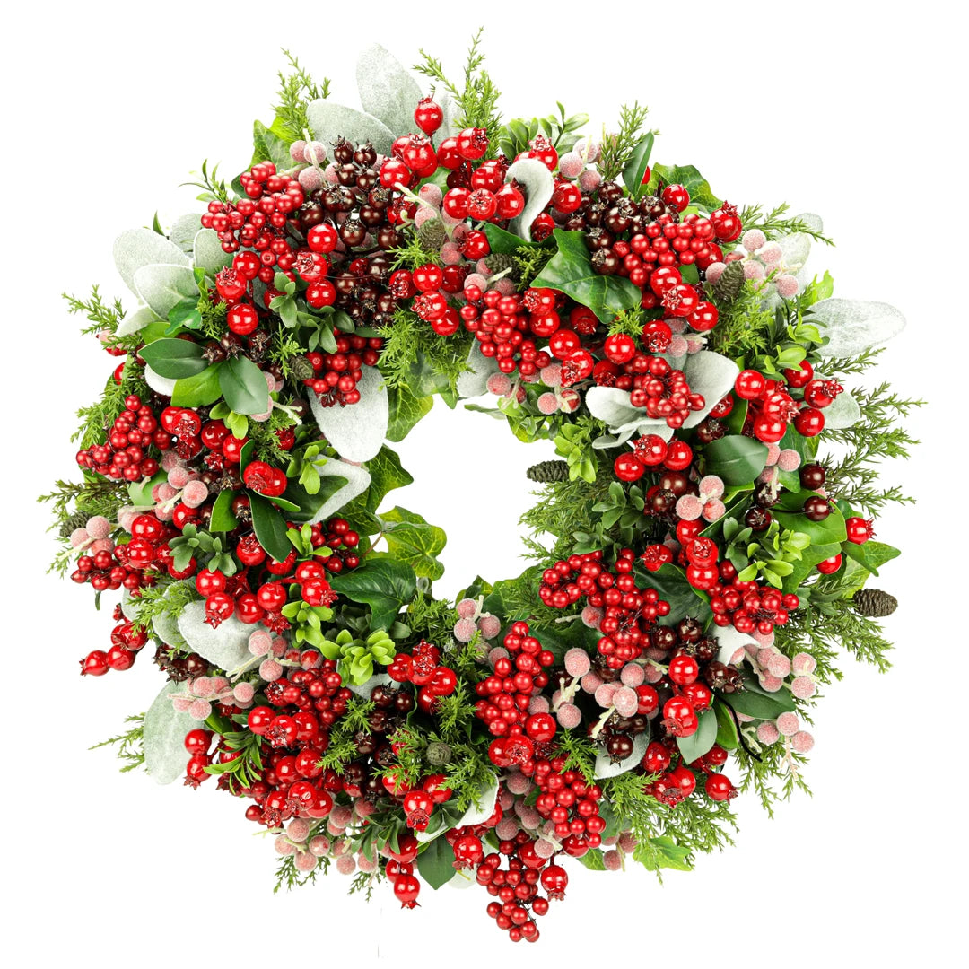 Kranz Beeren mit Thuja und Salbei, handgefertigt, Ø ca. 43 cm - rot/grün