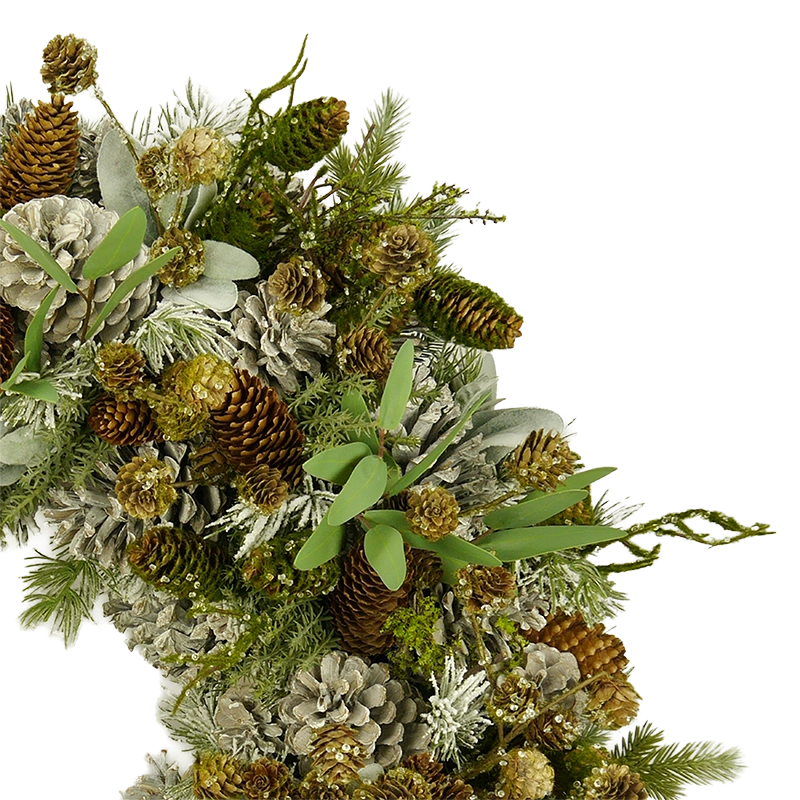 Zapfenkranz mit Schneetanne, handgefertigt, Ø ca. 85 cm - grau/grün