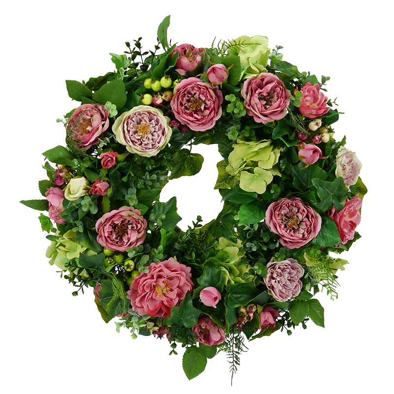 Hydrangea flower wreath with dill