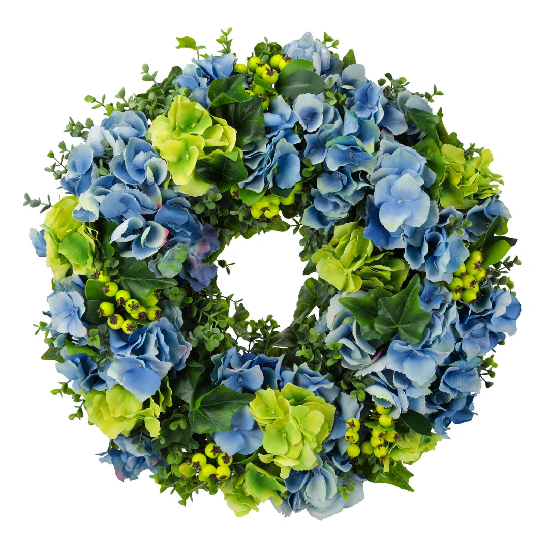Blütenkranz Hortensien, handgefertigt, Ø ca. 43 cm - grün/blau