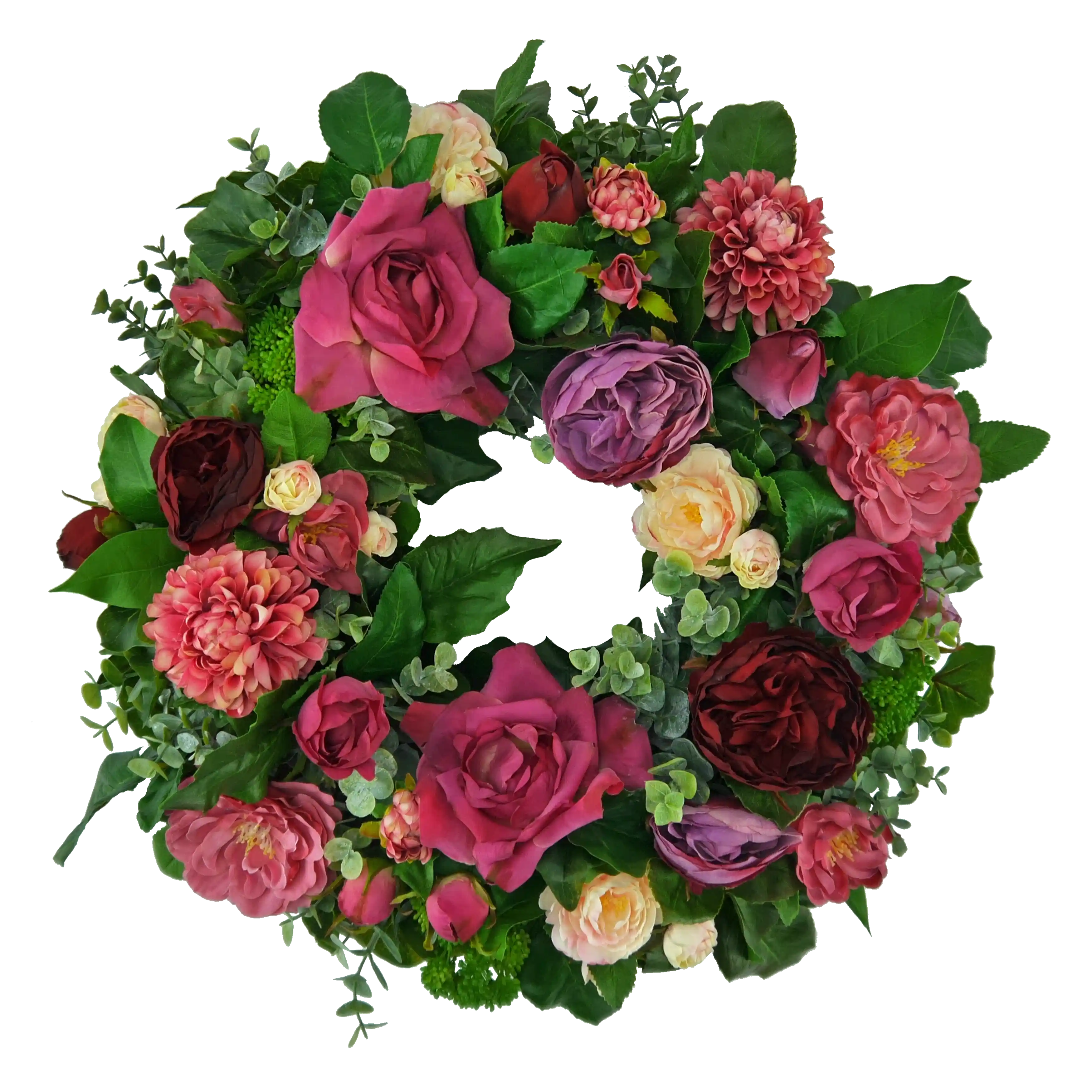 Blütenkranz Rosen mit Dahlien und Knospenhortensien