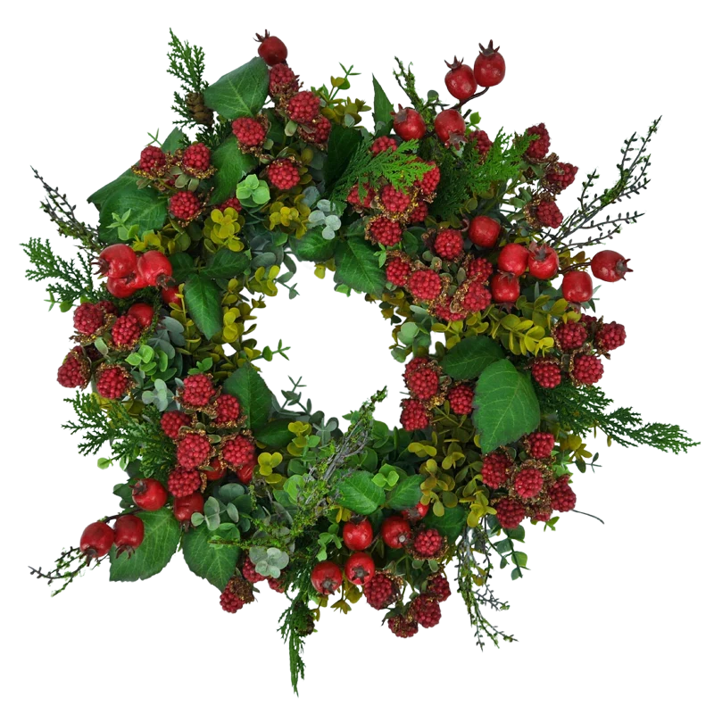 Kranz mit Beeren, Eukalyptus, Efeu und Buchs, handgefertigt