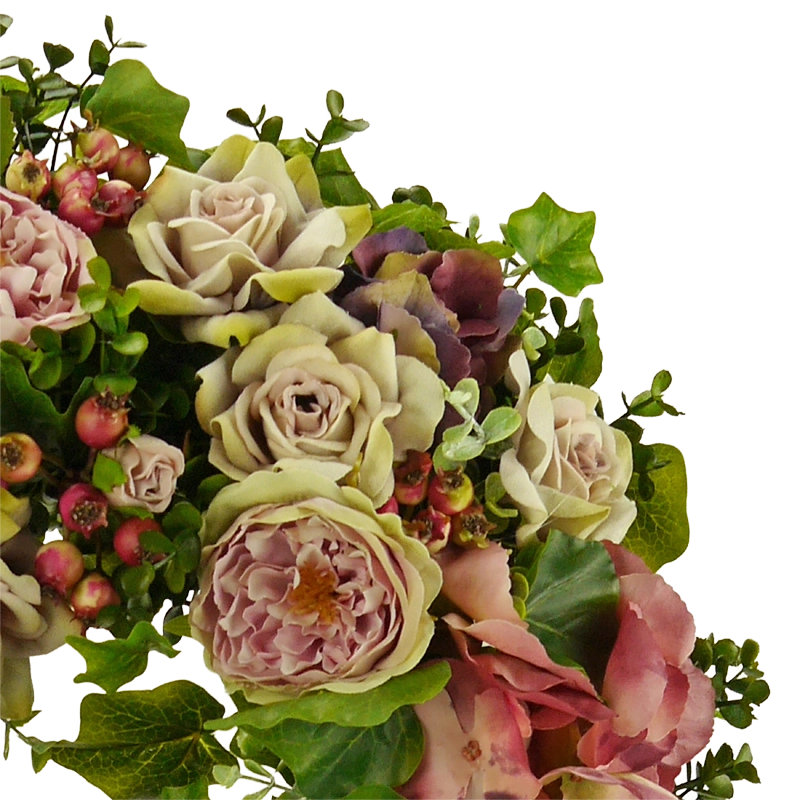 Blütenkranz Rosen, Hortensien und Beeren, handgefertigt, Ø ca. 38 cm - lila/grün