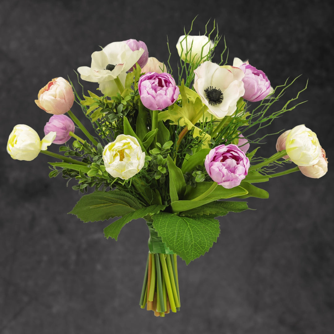 Strauß, Tulpen mit Anemonen, handgebunden, Höhe ca. 40 cm, Ø ca. 45 cm - creme/rosa