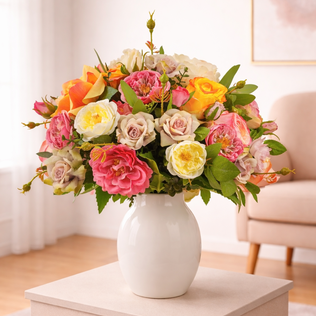 Strauß, gemischte Rosen mit Eukalyptus