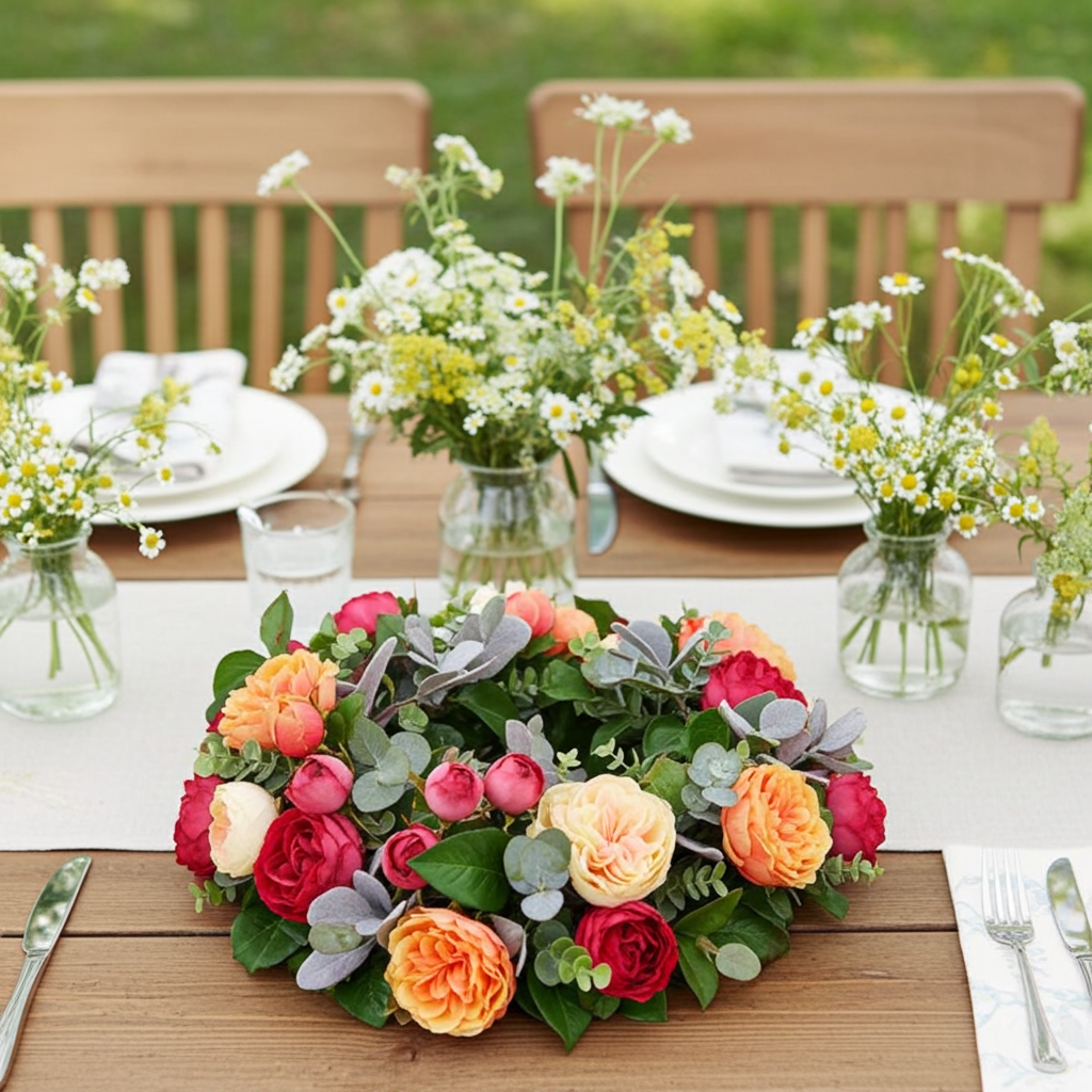 Blütenkranz Bauernrosen mit Eukalyptus