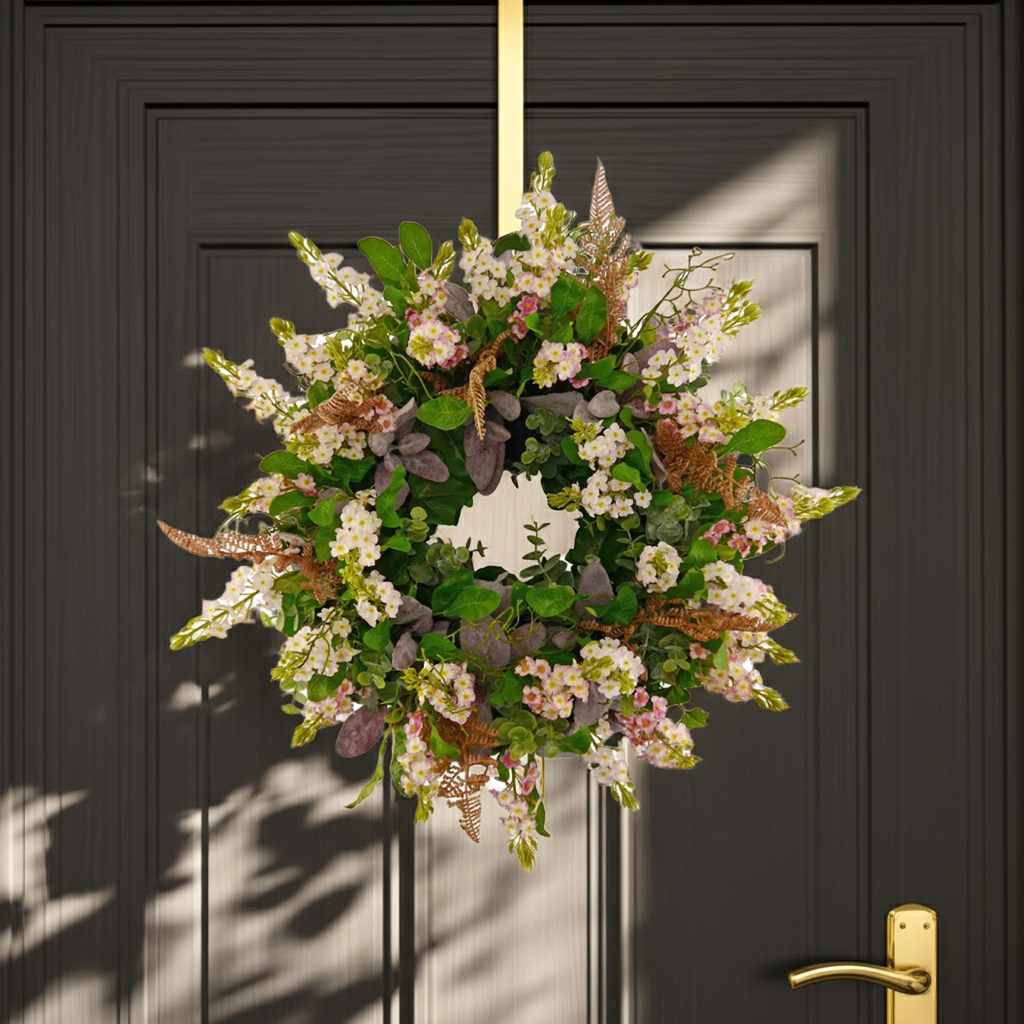 Forget-me-not flower wreath with fern