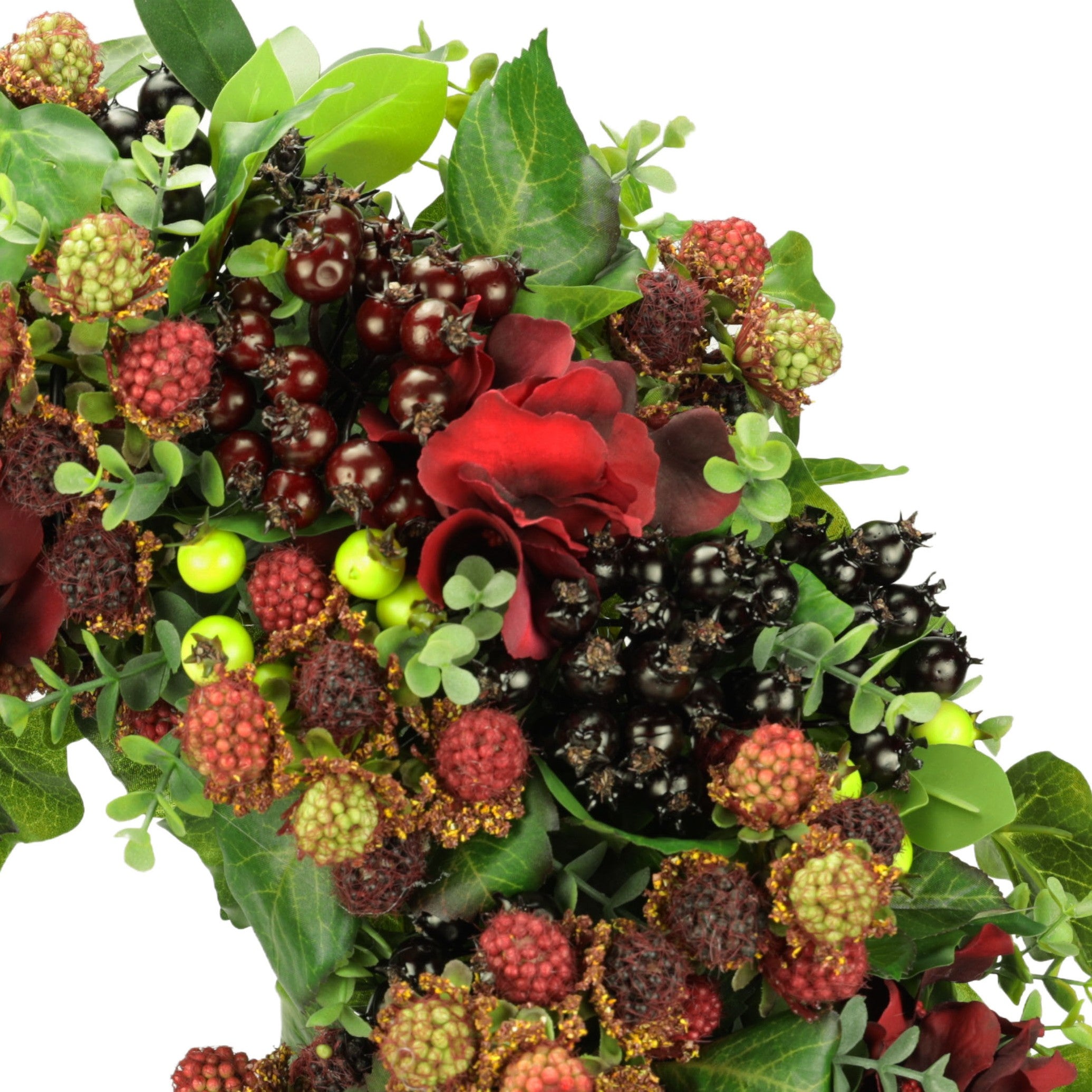 Kranz mit Beeren und Hortensien, handgefertigt, Ø ca. 43 cm - bordeaux/grün