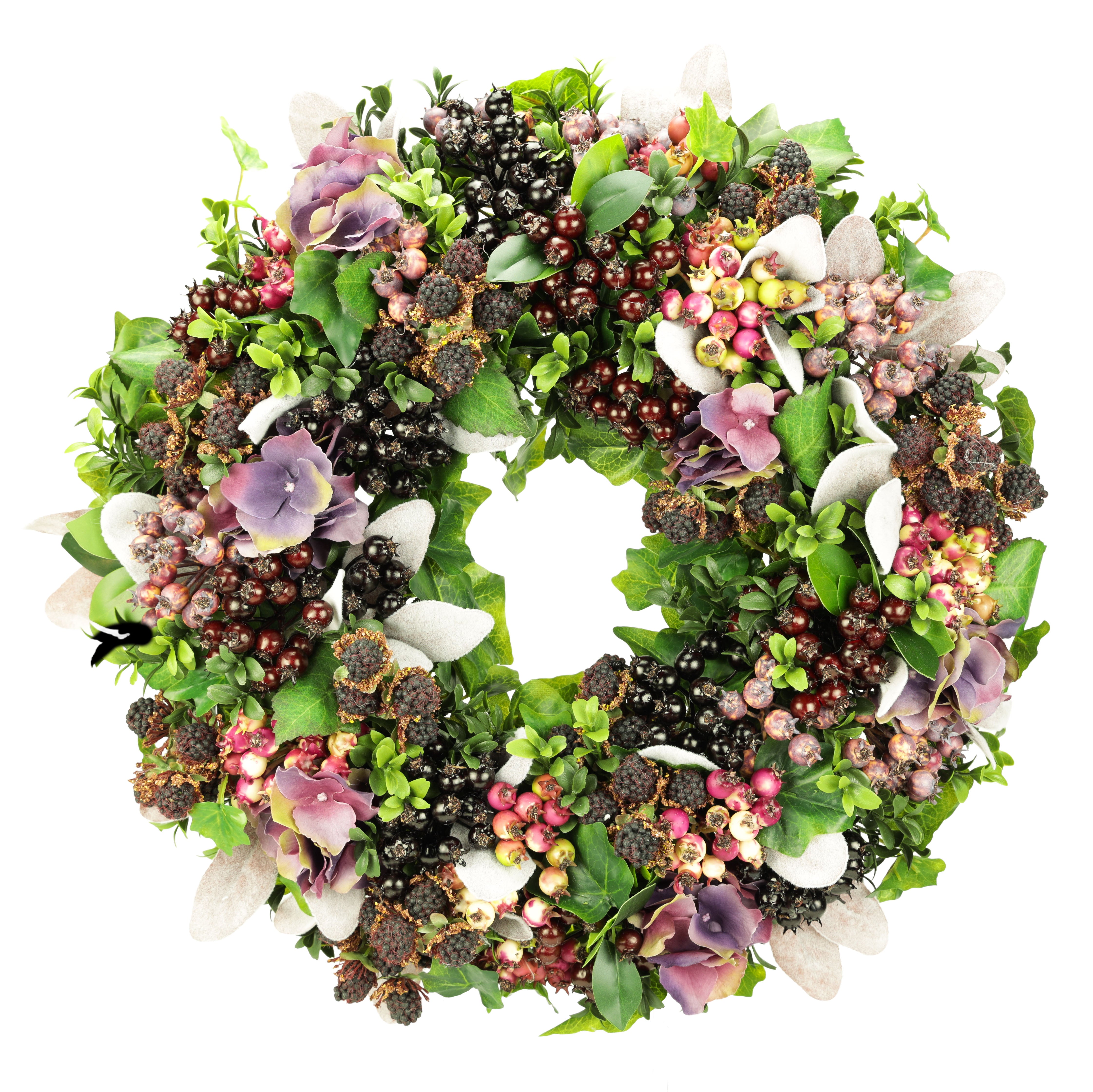 Kranz mit Beeren und Hortensien, handgefertigt, Ø ca. 43 cm - lila/schwarz