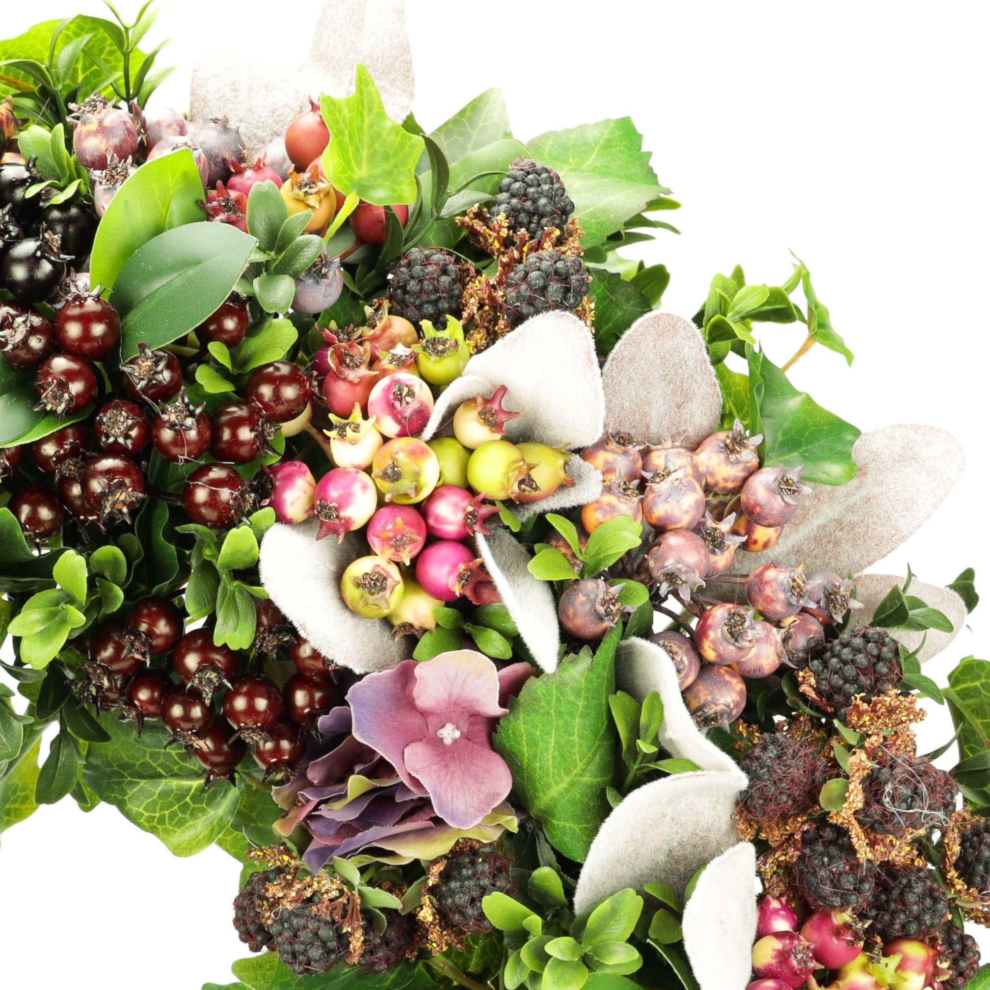 Kranz mit Beeren und Hortensien, handgefertigt, Ø ca. 43 cm - lila/schwarz