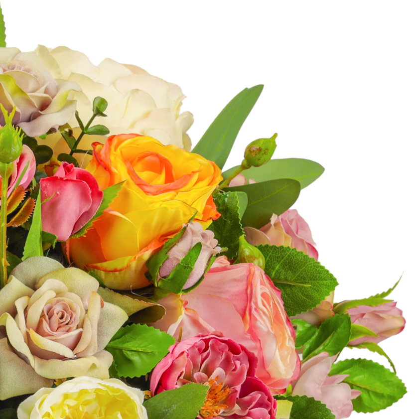 Strauß, gemischte Rosen mit Eukalyptus