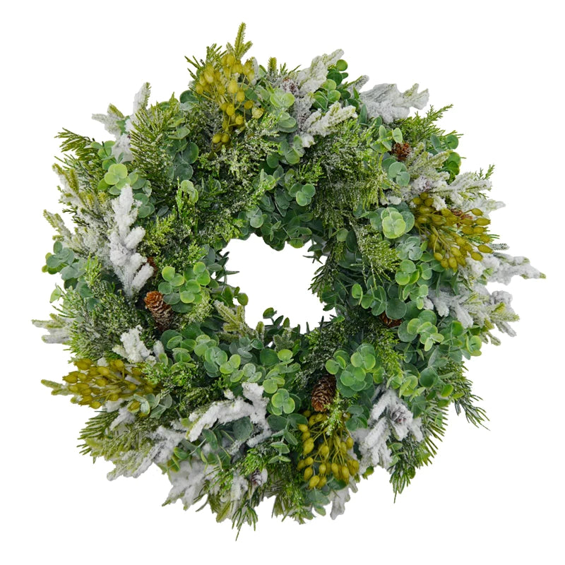 Wreath of snow fir and eucalyptus with green berries