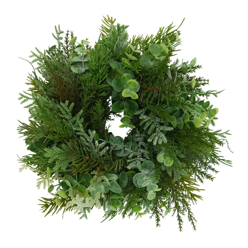 Fir wreath with eucalyptus and iced thuja