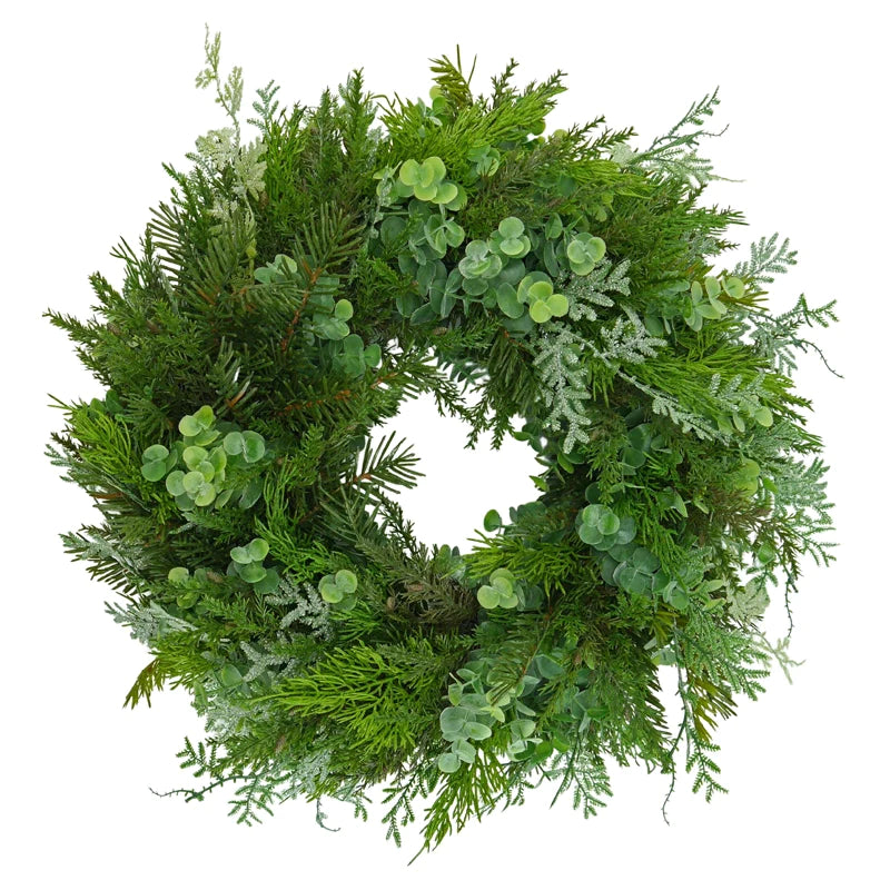 Fir wreath with eucalyptus and iced thuja
