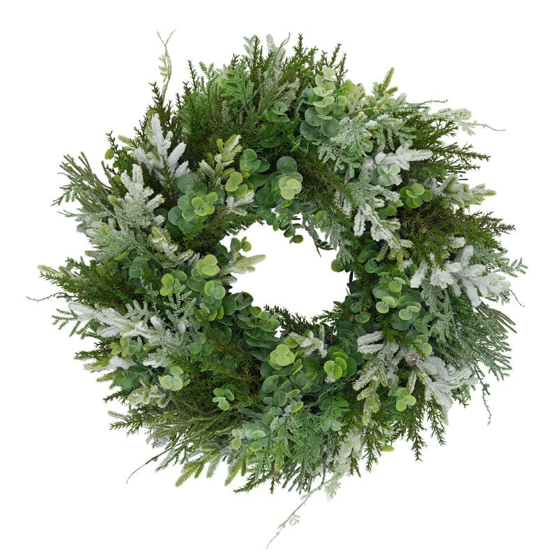 Eukalypyptuskranz mit Schneetanne und Thuja