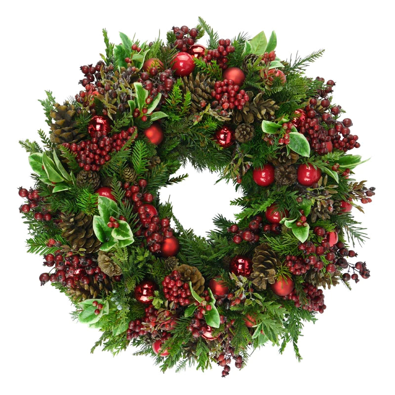 Fir wreath with balls of cones and berries