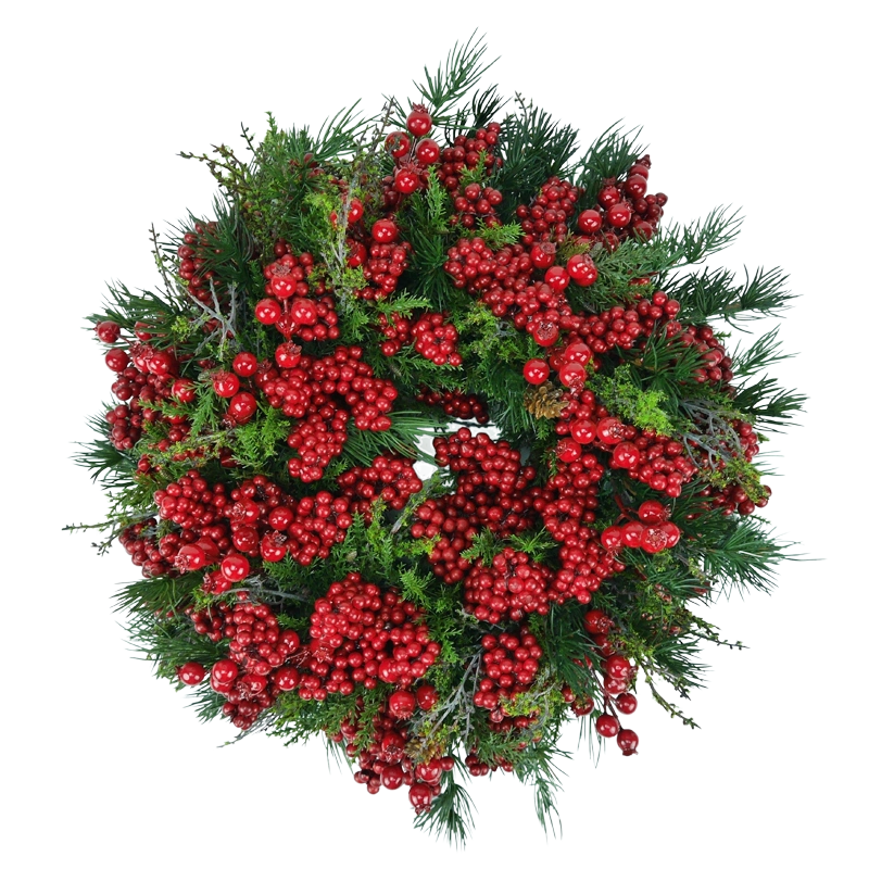 Tannenmischkranz mit roten Beeren, handgefertigt