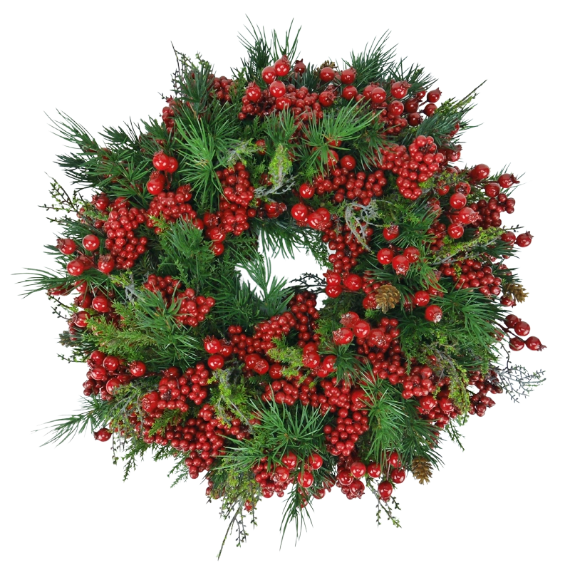 Tannenmischkranz mit roten Beeren, handgefertigt
