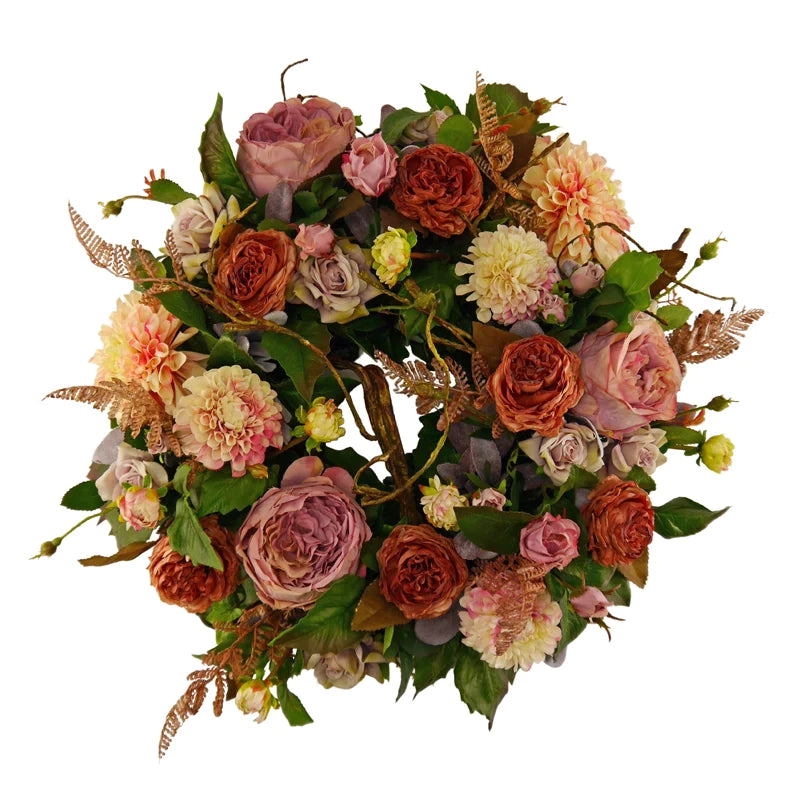 Flower wreath roses with dahlias