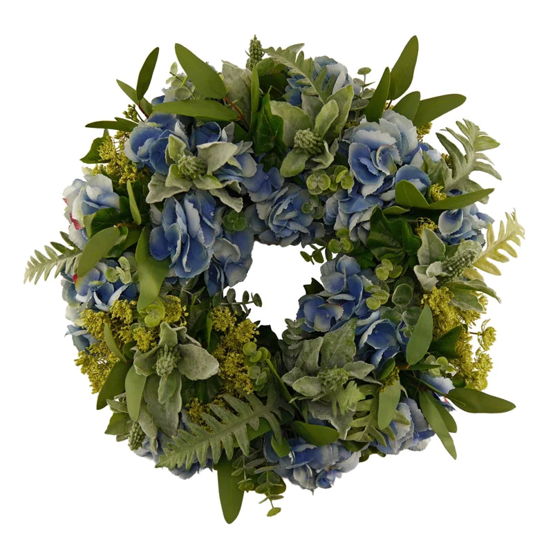 Hydrangea flower wreath with dill
