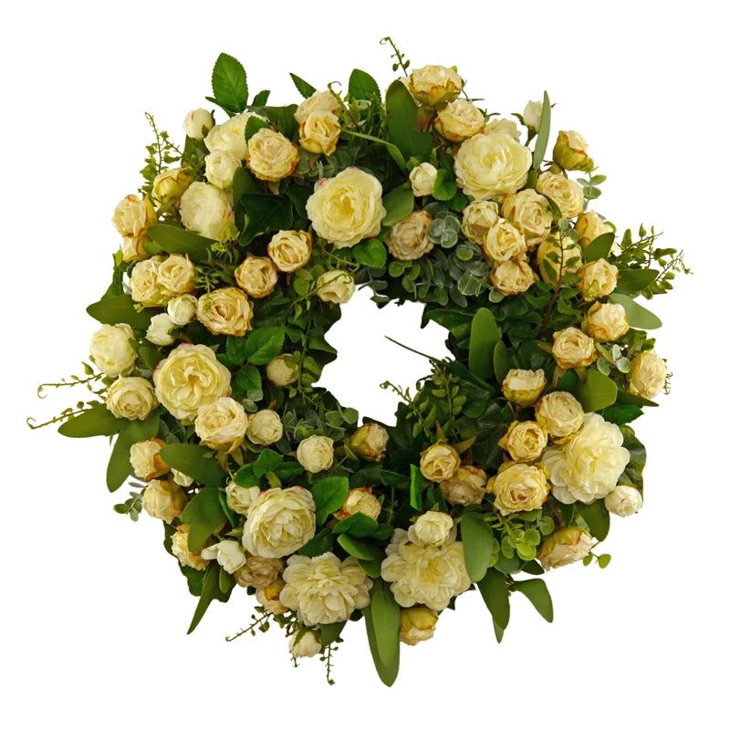 Flower wreath roses with eucalyprtus
