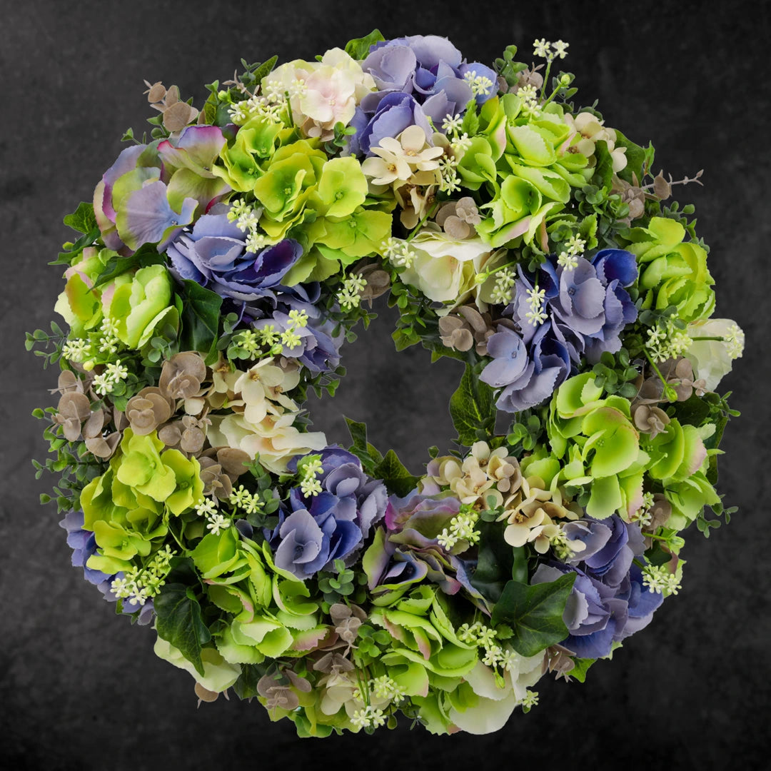 Blütenkranz Hortensien, handgefertigt, Ø ca. 43 cm - blau/altrosa