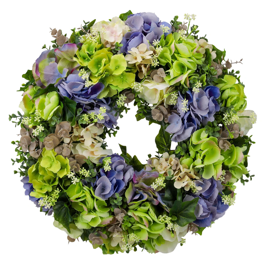 Blütenkranz Hortensien, handgefertigt, Ø ca. 43 cm - blau/altrosa