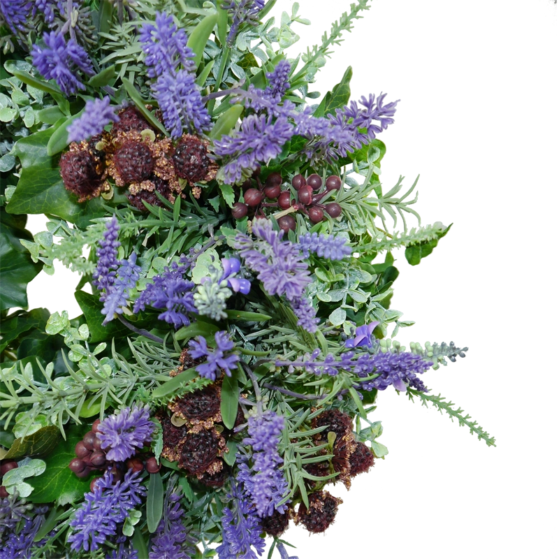 Lavender wreath with berries and hydrangeas, handmade, approx. 43 cm in diameter - purple/green