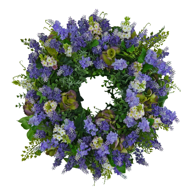 Lavender flower wreath with hydrangeas and forget-me-nots