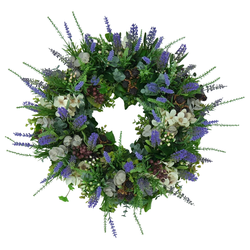 Blütenkranz Lavendel mit Beeren und Hortensien, handgefertigt, Ø ca. 43 cm - lila/grün