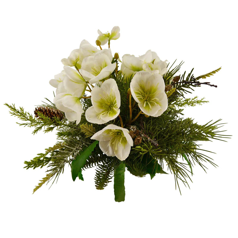 Christmas rose bouquet with fir tree
