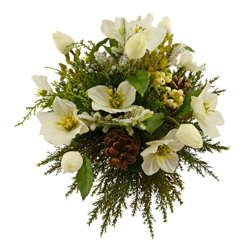 Christmas rose bouquet with fir cones and berries