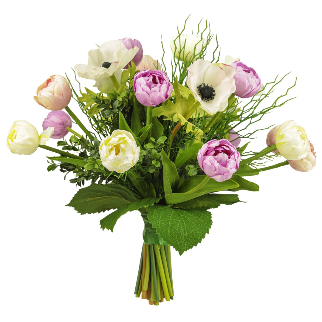 Strauß, Tulpen mit Anemonen, handgebunden, Höhe ca. 40 cm, Ø ca. 45 cm - creme/rosa